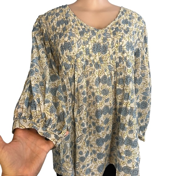 3/$30 🍂 Dolma Alya Floral Top Tunic Cotton Blue & Cream - Picture 3 of 10